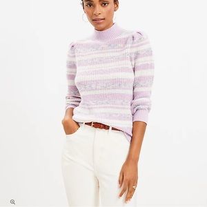 NWT Loft Light Purple and White Striped Mock Neck Sweater